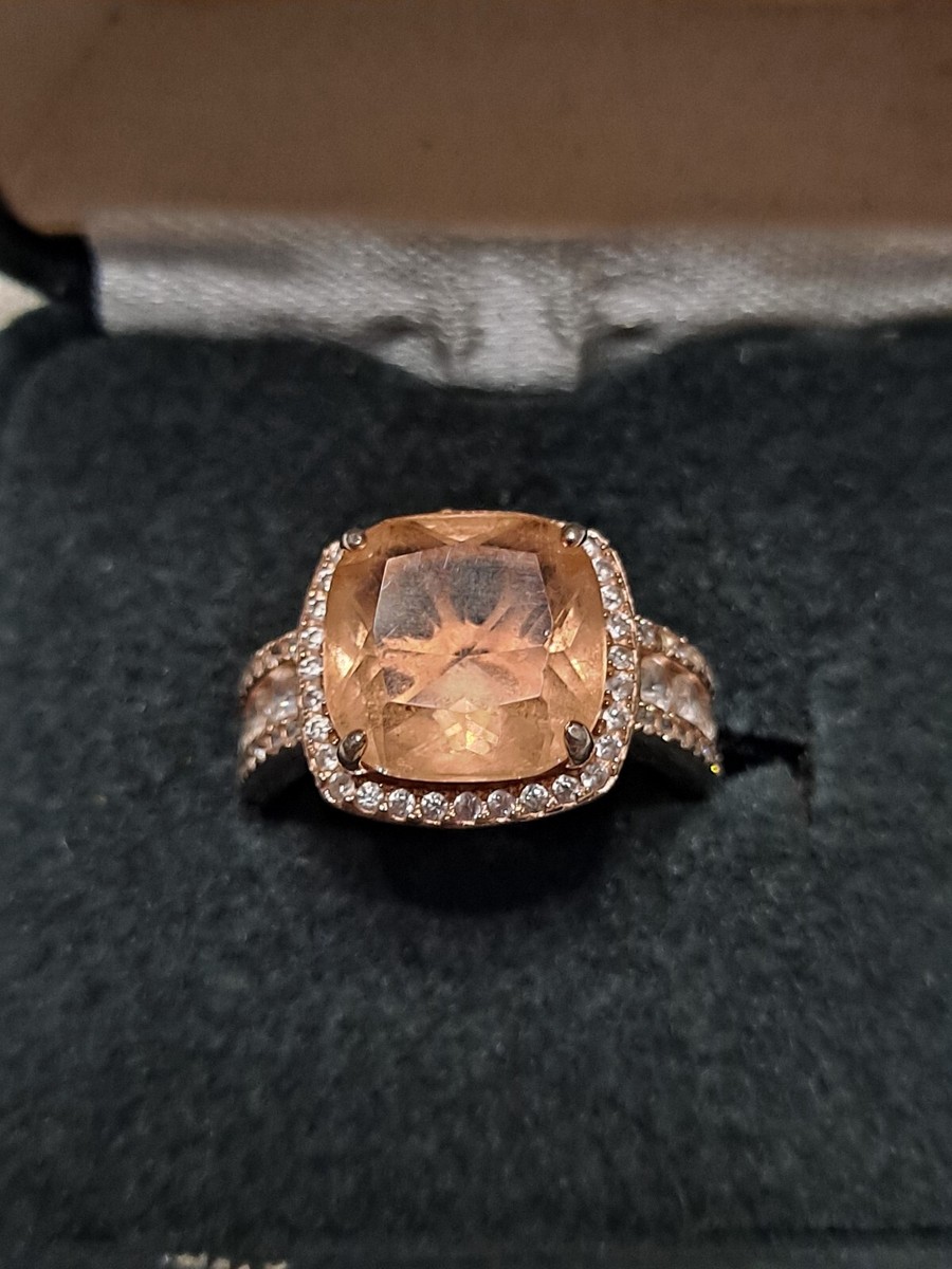 Hollywood Gold Sterling Silver Rose Gold Overlay Peachy Pink Stone 1/2  Ring