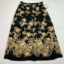 Alfred Dunner Womens Skirt sz 8 Black Gold Floral Evening Elegance VINTAGE NEW