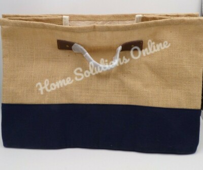 Pottery Barn Jute Canvas Storage Basket Organizer 17x 12'' Navy Blue #9976C