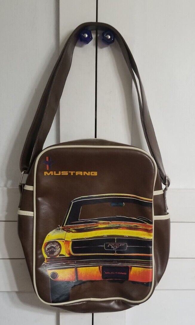 Vintage Licensed Ford Mustang Ashley M Vinyl Brown Shoulder Bag Adjustable Strap