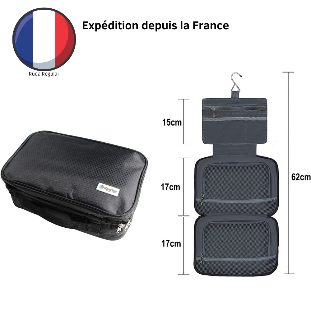 Trousse de toilette suspendre homme à 3 compartiments spacieux en toile noire XL