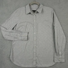 Talbots Shirt Womens Medium Gray Silver Heart AOP Long Sleeve Button Up Casual