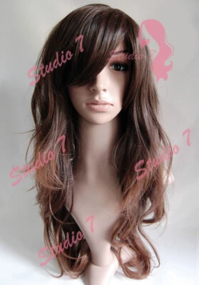 W2 dunkelbraun Mix Ombre wie echte Damen volle Perücke lang gewellt natürlich - Studio7-uk