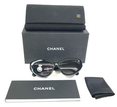 Chanel Sunglasses 5513-A c.622/S6 Black Tweed Gold Frames Gray