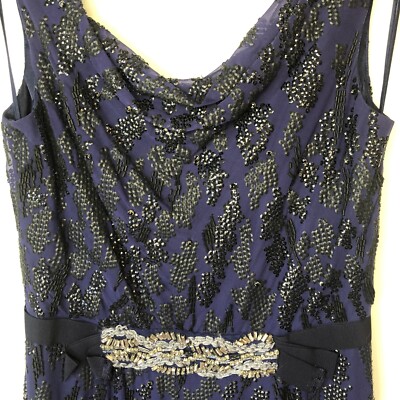 jenny packham navy beaded dress 2000s Jenny Packham Navy White Sequin and Beaded Column Dress – CIRCA  VINTAGE main image 0