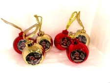 6 PACK - Memories  3"x3" RED & GOLD Christmas Holiday Photo Hanging Ornaments