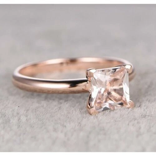 2Ct Princess Peach Morganite Lab-Created Solitaire Ring In 14K Rose Gold Plated - Image 3 of 4