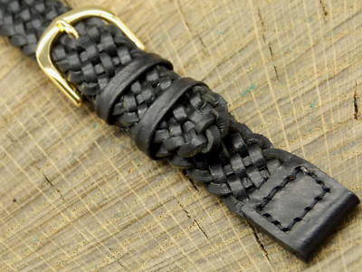 Vintage Watch Band 14mm Hirsch Braided Leather with Gold Tone Buckle NOS Unused