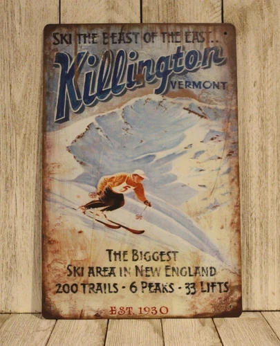 Ski Killington Tin Poster Sign Vintage Travel Ad Skiing Vermont Mountain