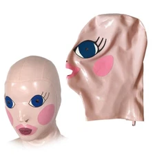 Anime Face Latex Hood Handmade Rubber Mask Catsuit Cosplay Fetish Clubwear BDSM