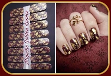 Color Nail Polish Strips,16ct. CUSTOM  Majestic Golden Leaves