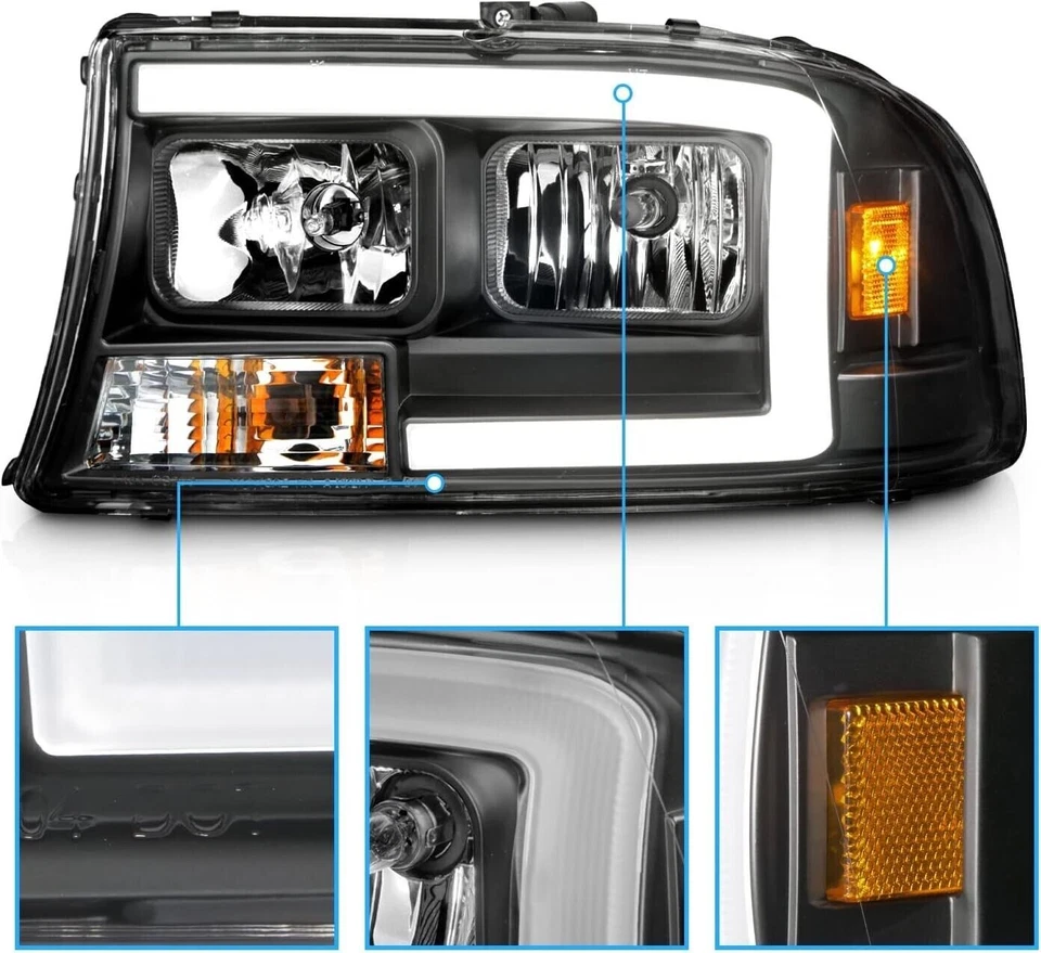 Fits 1997-2004 Dodge Dakota Durango Black LED C-Type LED Headlights LH+RH 2Pcs - Image 3 of 4