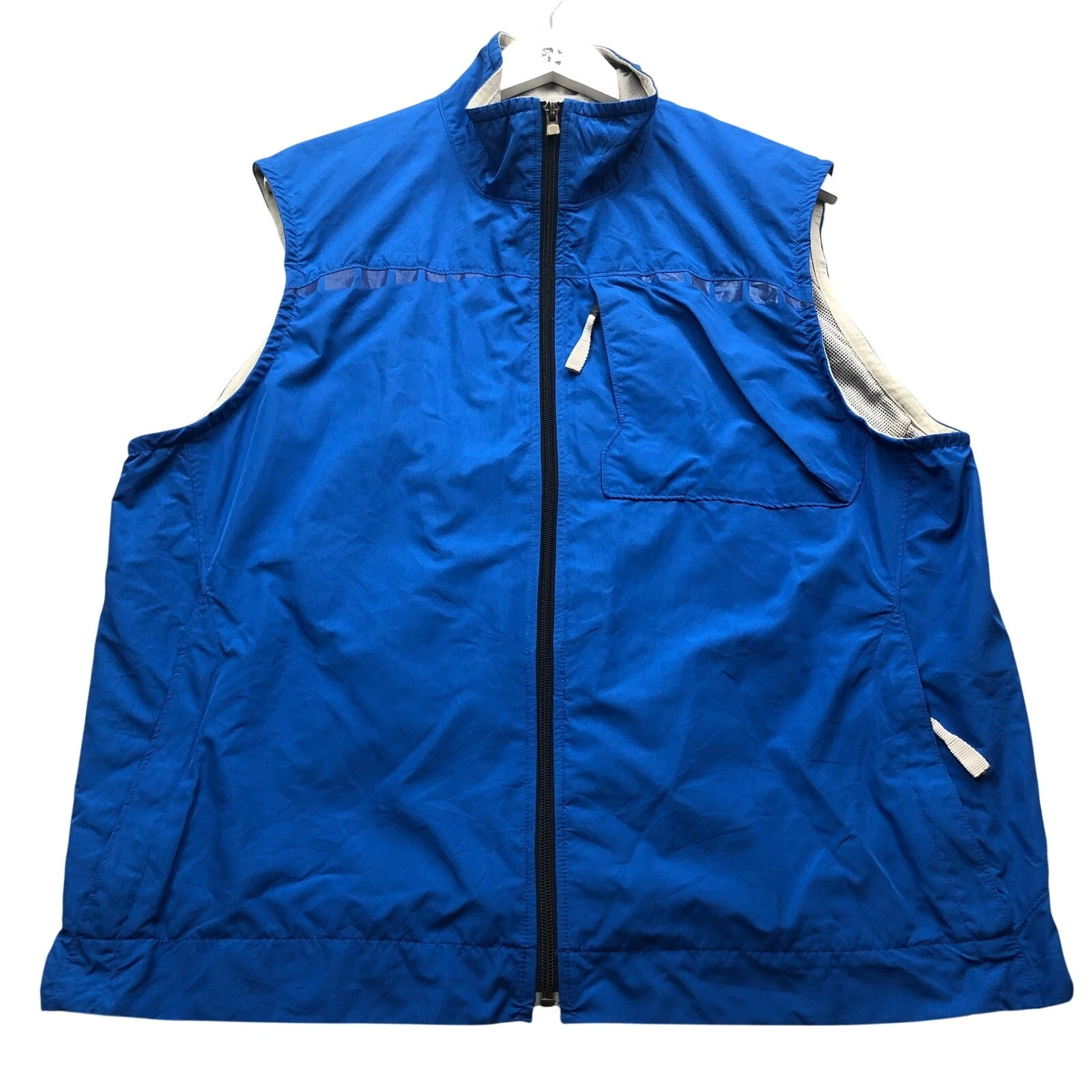 Gap Mesh Lined Technical Vest Jacket Mens Large Sleeveless Full Zip Pockets Blue