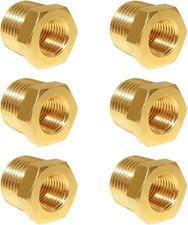 6PCS 1/2" NPT Male x 1/4" NPT Female Brass Reducer Hex Bushing Pipe Fitting Hose