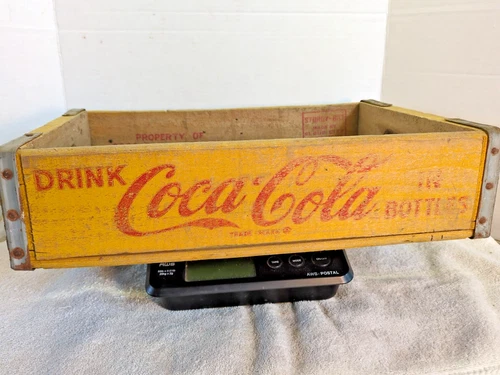 Vintage Yellow Coca-Cola  In Bottles Wooden Crate