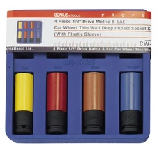 Genius Tools 4 Piece Metric & SAE Car Wheel Thin Wall Deep Impact Socket Set ...
