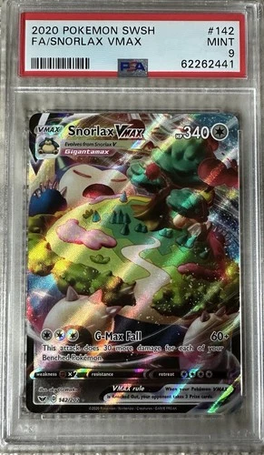 Pokémon 2020 Sword & Shield Snorlax VMAX 142/202 Full Art Holo Ultra Rare PSA 9