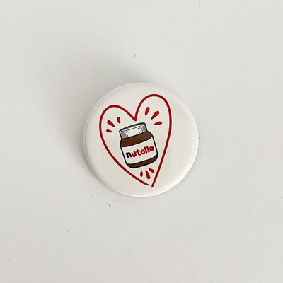NEW I Heart I Love Nutella Round White Laminated Pin Safety Italy 1-1/4 inch