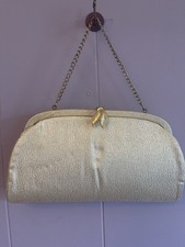Gold Metallic Clutch Bag Leaf Clasp Chain Shoulder Strap Retro Party Women