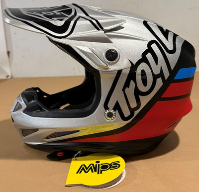 Troy Lee Designs SE4 Silhouette Helmet | Silver/Matte Blk/Red | Sz S