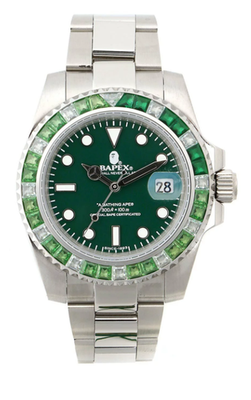 A BATHING APE Men's Watch TYPE 1 BAPEX CRYSTAL STONE COLOR GREEN