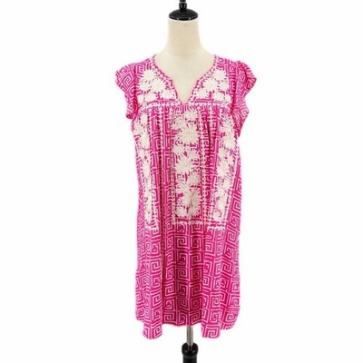 Savanna Jane S Bright Pink Geometric Floral Embroidered Short Sleeve Shift Dress