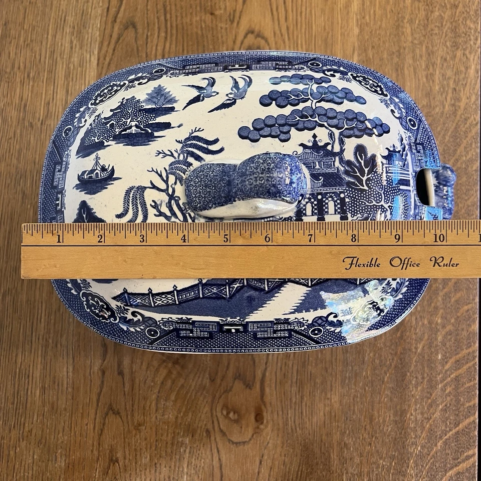 Sopa de sauce azul Staffordshire con tapa hecha en Inglaterra antigua del siglo XIX Foto 4 de 4