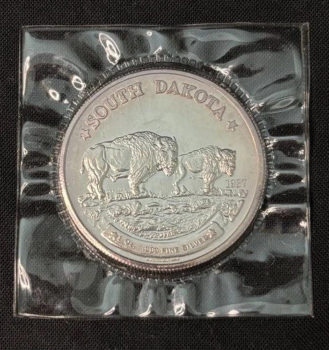 1987 Buffalo South Dakota Rare Coin 1 Troy Oz .999 Fine Pure Silver Round Medal