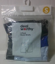 Men's Boxer Briefs 3 PAIR PK Deal Worthy Blue/Black SMALL Cotton Blend Mid Rise
