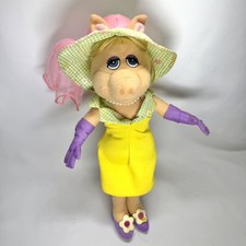 2002 Miss Piggy Plush Muppets 12" Doll Yellow Dress Hat Vintage Sherwood SEE