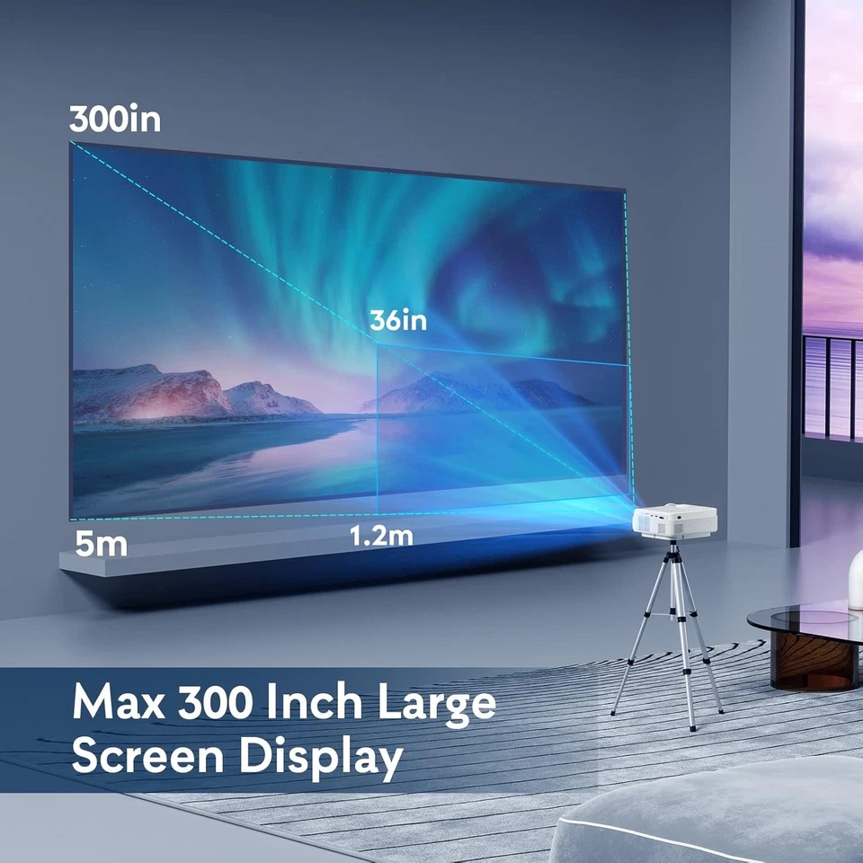 High Lumen 1080P 4K Projector HD 5G WiFi Bluetooth HDMI USB Office Home Theater - Image 4 of 4