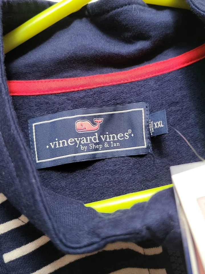 Pulôver Vineyard Vines 3/4 zíper patriótico EUA XXL 2X algodão listrado bandeira da marinha - Imagem 3 de 3