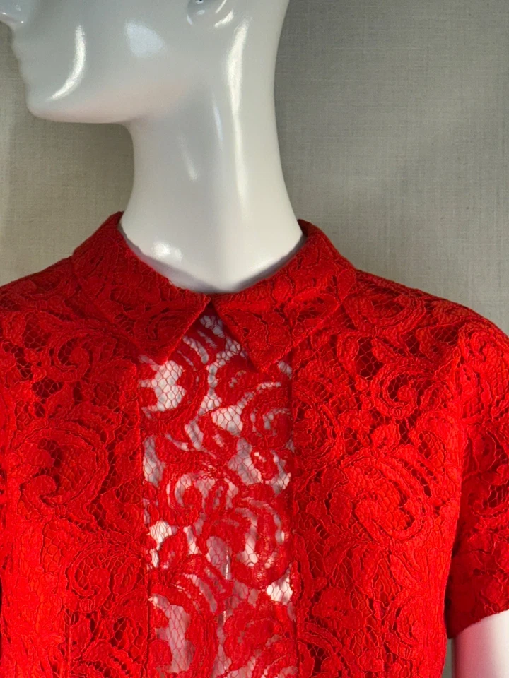 Carven HOILDAY RED Shortsleeved Lace Dress Open SIZE FR40 US8 M, Fall 2015 Party - Image 3 of 4