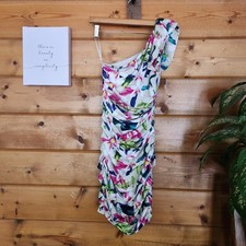 Express One Shoulder Bodycon Sheath Dress Floral Tropical Pleated Stretch Size 2