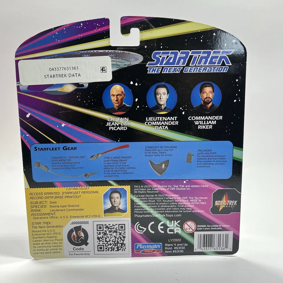 Juego de figuras de acción Playmates Star Trek Next Generation Picard Riker Data nuevo Foto 3 de 4