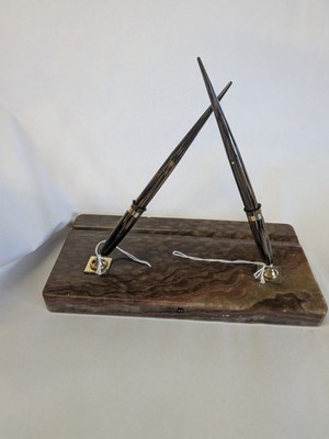 1940s Sheaffer Triumph Desk Set 14K Nib Vac Pens + Marble Stand Base