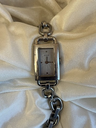 silver COACH women’s rectangle face chain link watch not tested not ticking 7.5”
