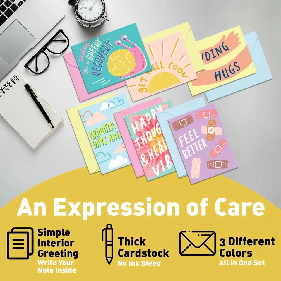 S&O Fun Get Well Cards with Envelopes, Colorful Card Set of 24 - Cute Gifts for - Image 3 of 4