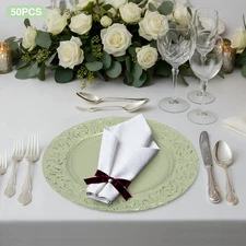 50Pcs Plastic Charger Plates Retro Dinner Plate For Wedding Party Serving Dishes