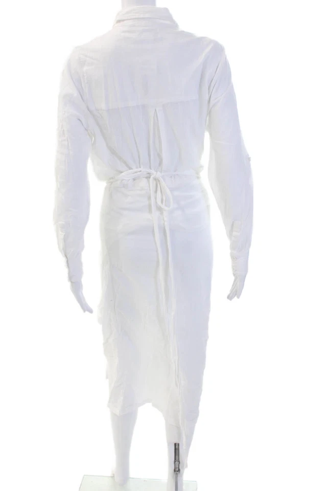 Steele Womens Shirt Dress White Cotton Collared Button Long Sleeve Midi Size M - Image 3 of 4