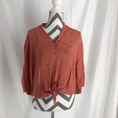 Ottod'Ame Long-sleeved Button Up Shirt Tie Waist Coral XS