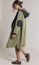 Free People Tomorrows Sweatshirt Cardigan Hooded Maxi Ribbed Button Green L NWT