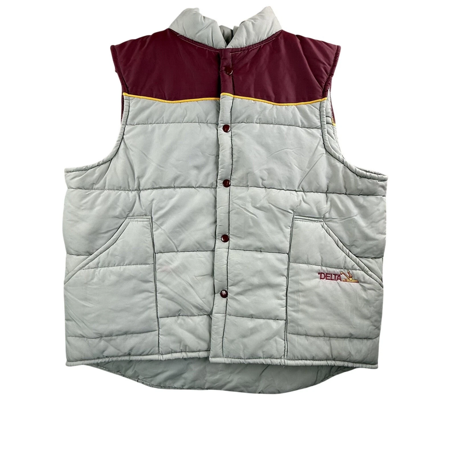 Vintage Warwick Vest Mens XL Gray Quilted Delta Logo Puffer Insulated USA 80s