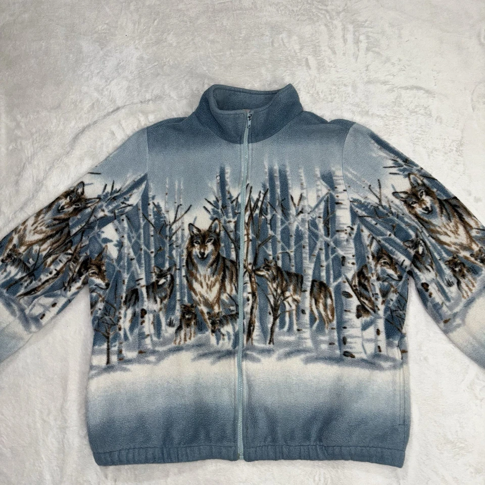 Blair Womens Vintage Wolf AOP Fleece Full Zip Up Jacket Large Winter 90s Grandma - Image 2 of 4