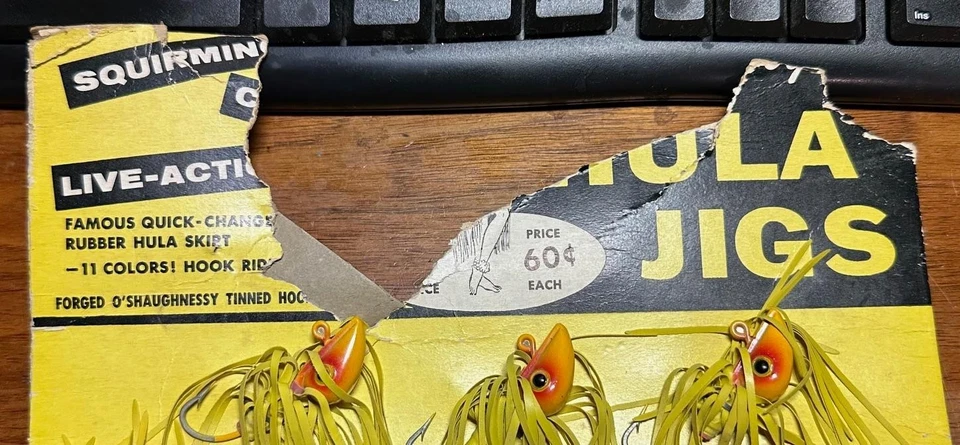 TARJETA DE DISTRIBUIDOR COMPLETA DE COLECCIÓN FRED ARBOGAST HULA faldas con peso JIGS Display Foto 2 de 4