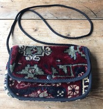 Vintage Wool Real Carpet Bag - Small Over Shoulder Pouch Red Black Carpet Bags