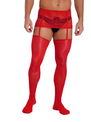 Medias sexy de lencería con tirantes de encaje pantimedias de malla liguero para hombre - Imagen 47 de 104