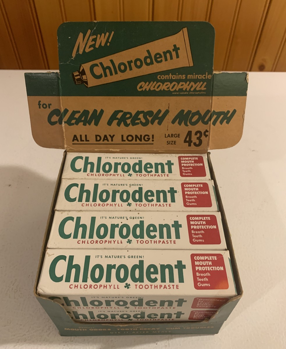 Vintage 1950's Chlorodent Chlorophyll Tooth Paste NOS Case Full (12) Tubes 