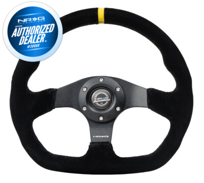 NEW NRG STEERING WHEEL FLAT BOTTOM BLACK STITCH W/ CENTER MARK RST-024MB-S-Y