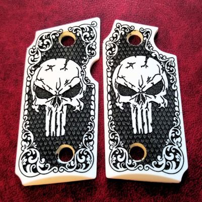 Custom 3D engraved faux ivory scrimshaw grips Skull Fit Sig Sauer P238